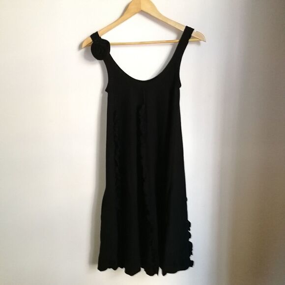 Sonia RYKIEL X H&M Black Pima Cotton Ruffles Knitted Fit & Flare Mini Dress XS - Picture 3 of 14